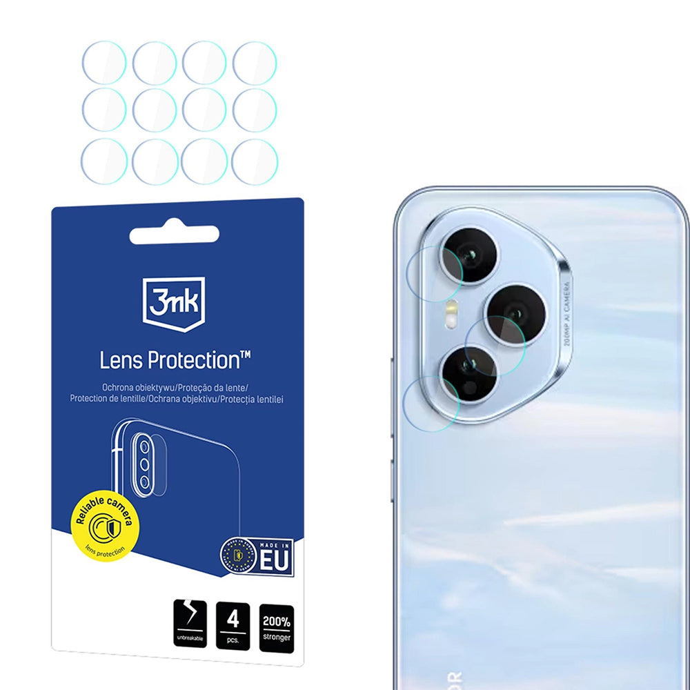 3MK Protection Rear Camera Protective Film for Honor 400 Pro, Flexible Glass, Set of 4 Pieces, Transparent