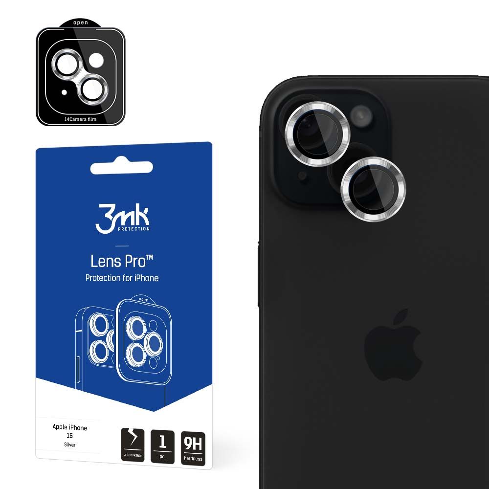 3MK Protection Pro Rückkamera-Schutzfolie für Apple iPhone 15, gehärtetes Glas, silberfarben