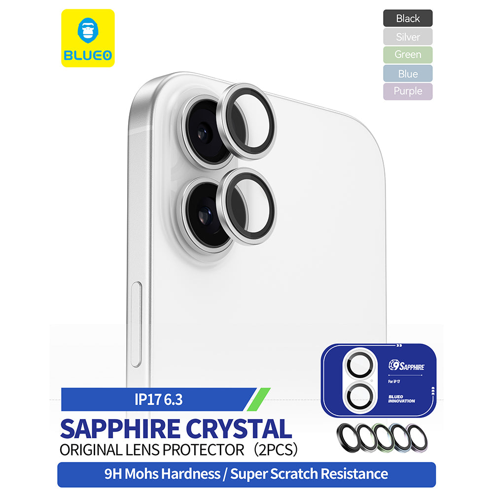 Schutzfolie Blueo Sapphire Crystal für die Rückkamera des Apple iPhone 17, gehärtetes Glas, Silberfarben