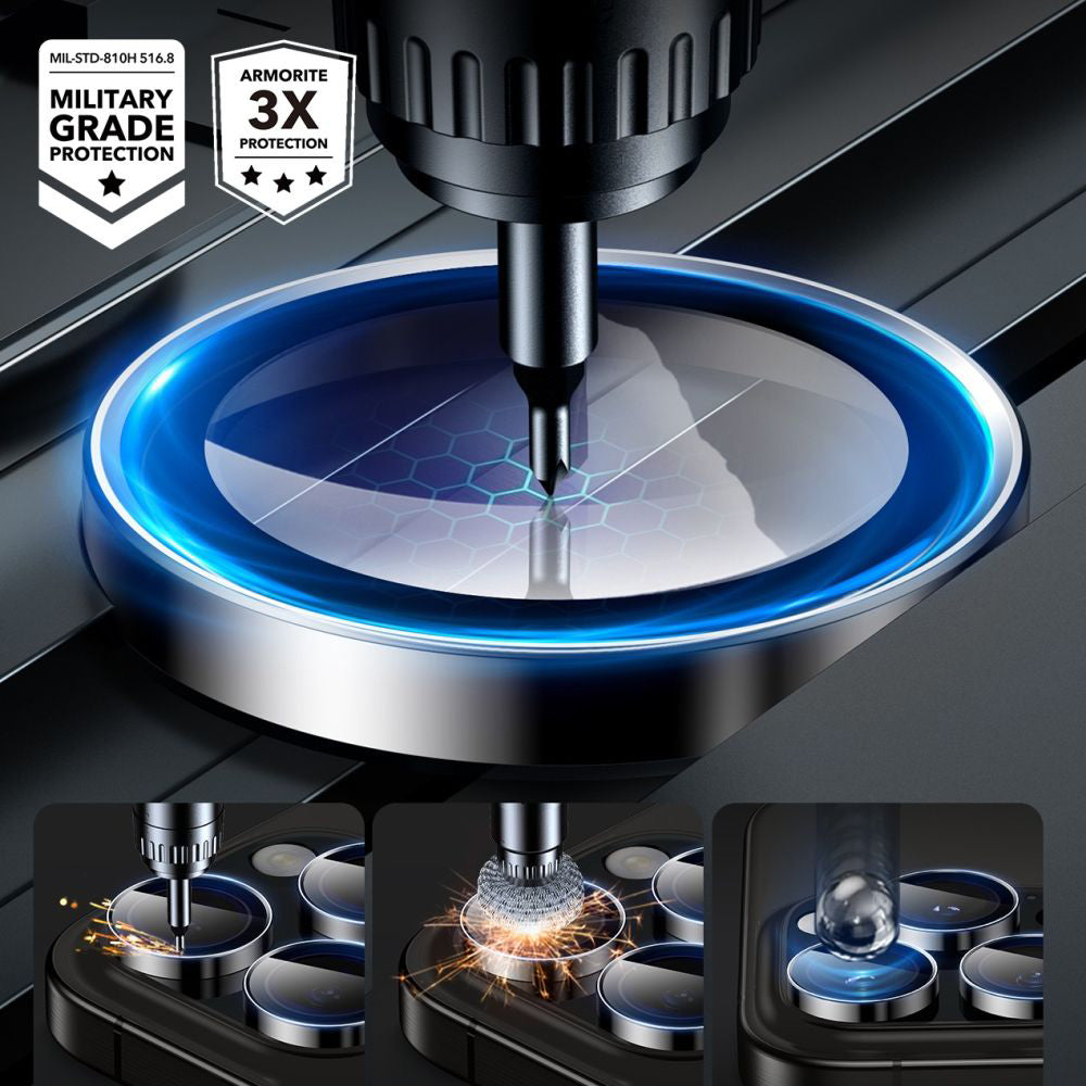 Schutzfolie ESR Armorite für die Rückkamera für Apple iPhone 17 Pro Max / 17 Pro / 16 Pro Max / 16 Pro, gehärtetes Glas, Schwarz