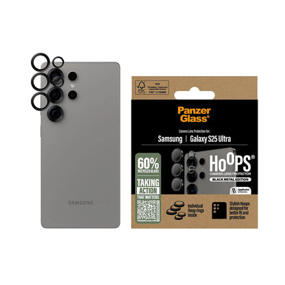 PanzerGlass Hoops Rear Camera Protector for Samsung Galaxy S25 Ultra S938, Tempered Glass, Black
