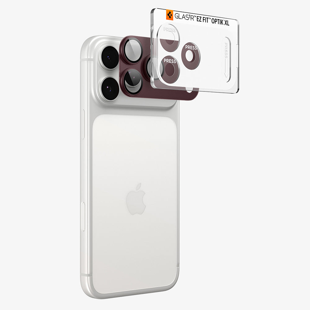 Schutzfolie für die Rückkamera Spigen GlastR EZ FIT Optik Pro XL für Apple iPhone 18 Pro Max, gehärtetes Glas, Weinrot AGL12040