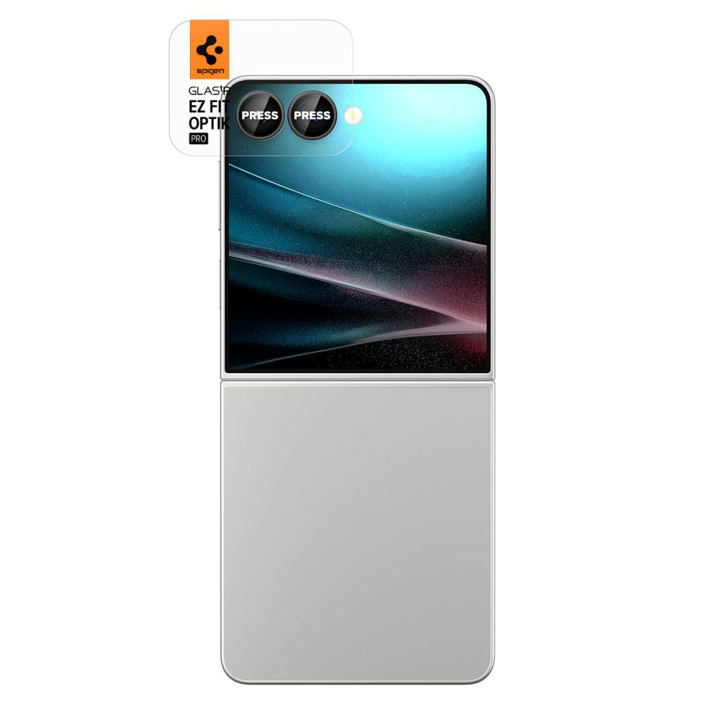 Schutzfolie für die Rückkamera Spigen GlastR EZ FIT Optik Pro HD für Samsung Galaxy Z Flip7 F766, gehärtetes Glas, Set mit 2 Stück, Schwarz AGL09587