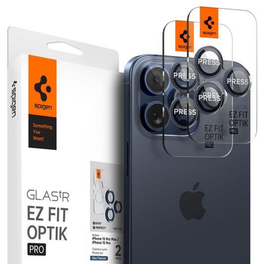 Schutzfolie Rückkamera Spigen GlastR EZ FIT Optik Pro für Apple iPhone 16 Pro Max / 16 Pro, Gehärtetes Glas, Set 2 Stück, Blau