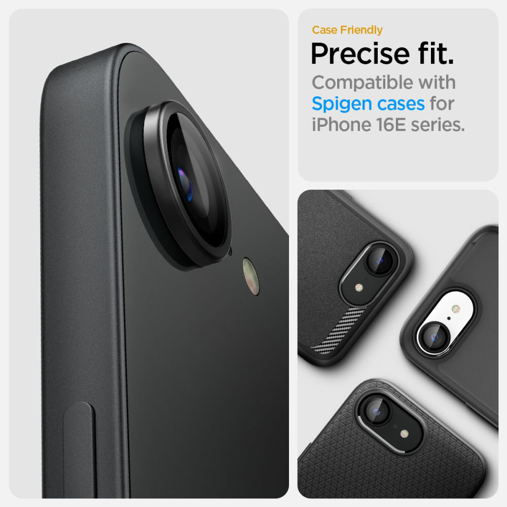 Schutzfolie für die Rückkamera Spigen GlastR EZ FIT Optik Pro für Apple iPhone 17e / 16e, Gehärtetes Glas, Set mit 2 Stück, Schwarz AGL09279