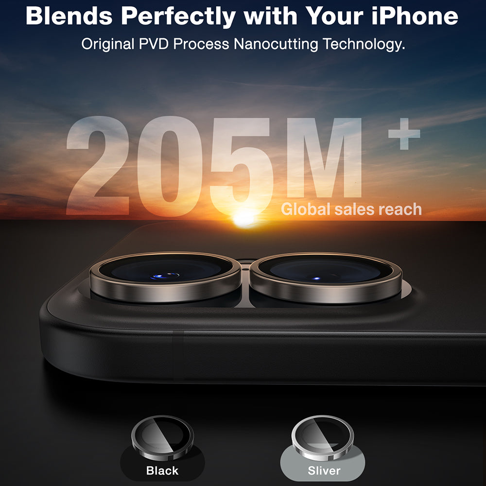 Schutzfolie Torras Lensguard für die Rückkamera des Apple iPhone 16 Plus / 16, gehärtetes Glas, Metallic-Grau