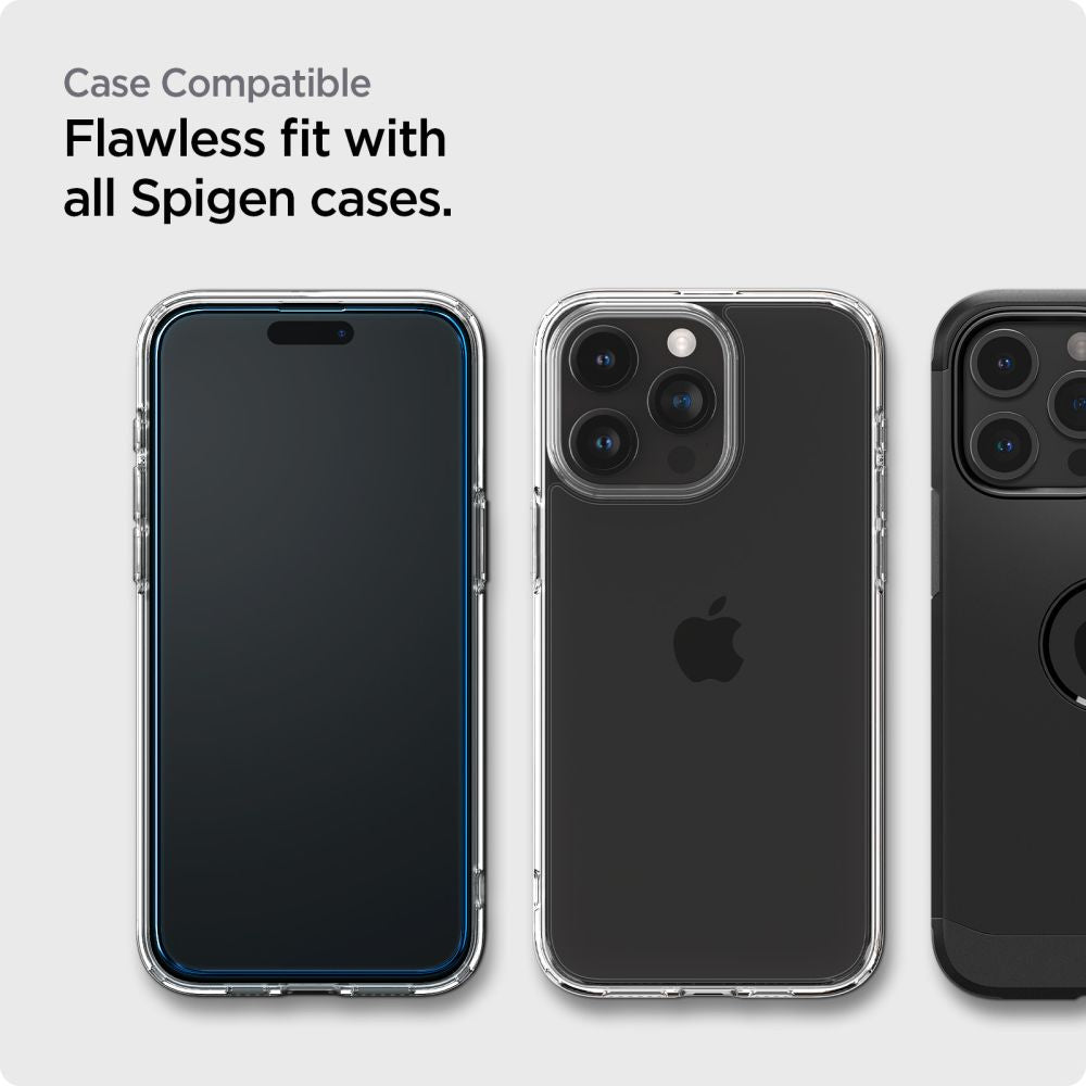 Spigen Align Master Displayschutzfolie für Apple iPhone 15 Pro, sicheres Glas, Vollkleber, 2er-Set, 2,5D, Schwarz