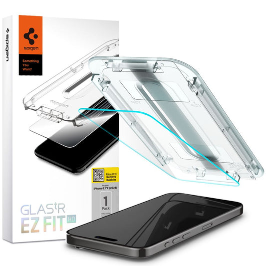 Spigen EZ FIT Screen Protector for Apple iPhone 15 Pro, Tempered Glass, Full Glue, 2.5D AGL06898