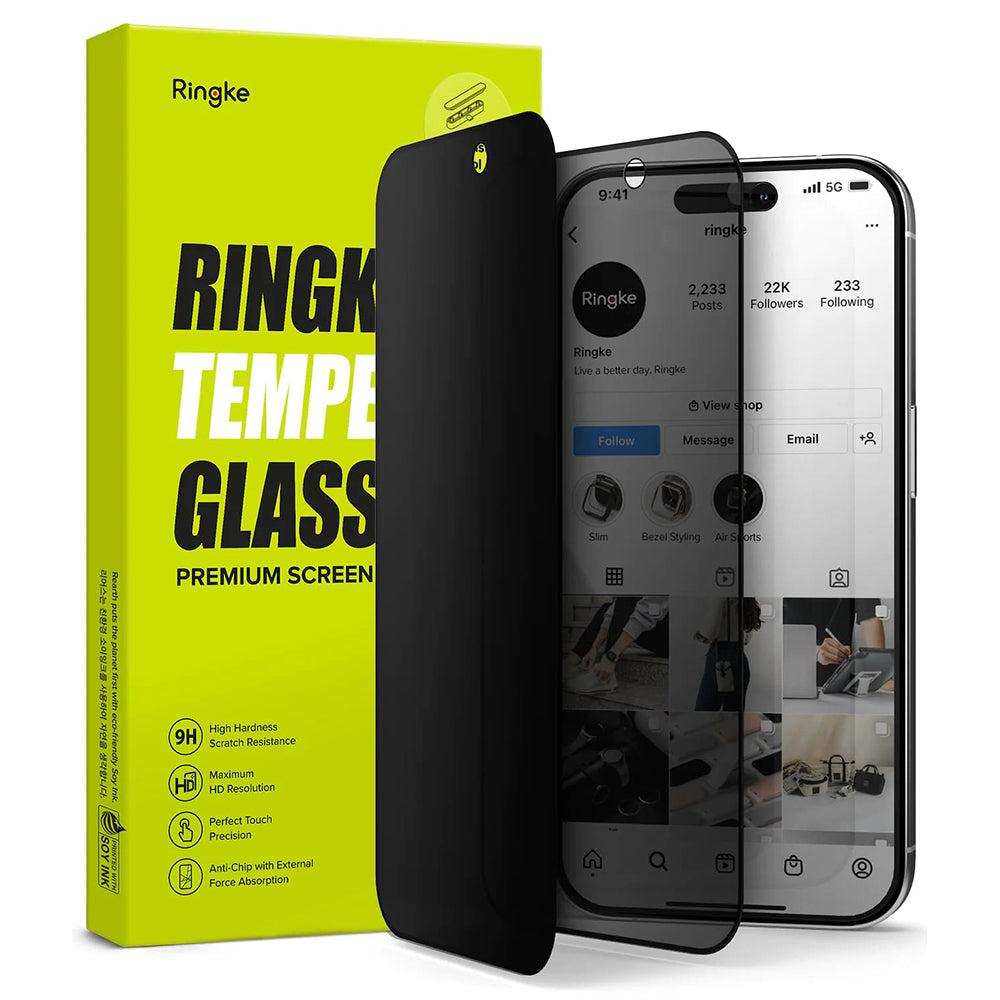 Schutzfolie Privacy Ringke für Apple iPhone 15 Pro Max, Gehärtetes Glas, Vollkleber