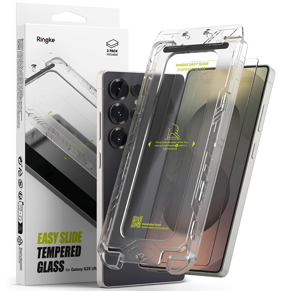 Displayschutzfolie Ringke Easy Slide für Samsung Galaxy S25 Ultra S938, Gehärtetes Glas, Vollverklebung, Set mit 2 Stück
