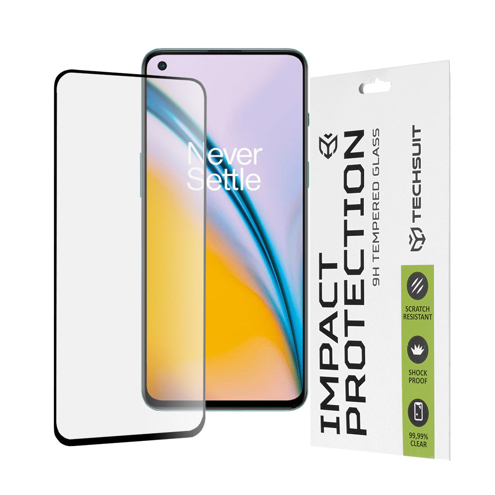 Techsuit Displayschutzfolie für OnePlus Nord 2T / Nord CE 5G / Nord 2 5G, gehärtetes Glas, Full Glue, 111D, Schwarz