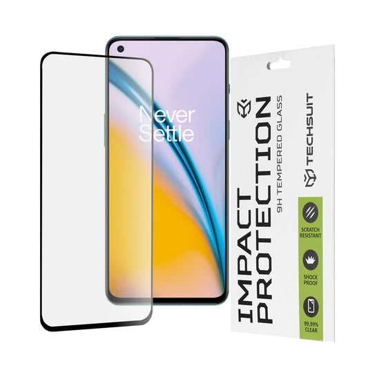 Techsuit Displayschutzfolie für OnePlus Nord 2T / Nord CE 5G / Nord 2 5G, gehärtetes Glas, Full Glue, 111D, Schwarz