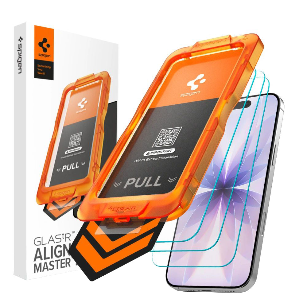 Schutzfolie Spigen GlastR Align Master Slim für Apple iPhone 17, Gehärtetes Glas, Vollkleber, Set 3 Stück AGL10484