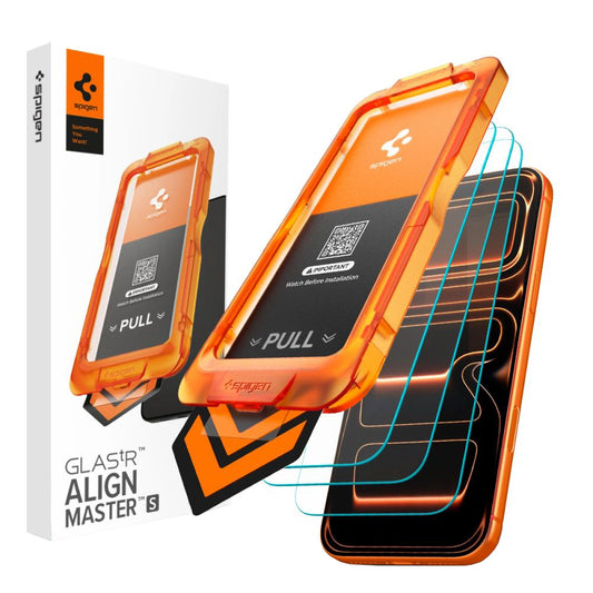 Schutzfolie Spigen GlastR Align Master Slim für Apple iPhone 17 Pro, gehärtetes Glas, Vollkleber, Set 3 Stück