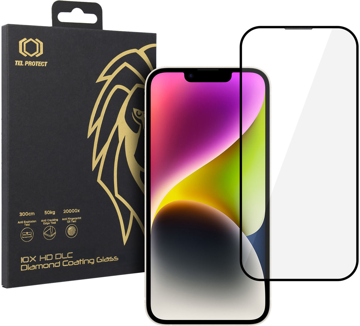 Tel Protect 10X HD DLC Diamond Coating Displayschutzfolie für Apple iPhone 17e / 16e / 14 / 13 Pro / 13, gehärtetes Glas, vollflächig klebend, schwarz