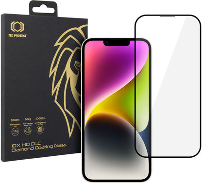 Tel Protect 10X HD DLC Diamond Coating Displayschutzfolie für Apple iPhone 17e / 16e / 14 / 13 Pro / 13, gehärtetes Glas, vollflächig klebend, schwarz