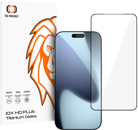 Tel Protect 10X HD Plus Titanium Displayschutzfolie für Apple iPhone 18 Pro / 17 Pro, gehärtetes Glas, vollflächig klebend, schwarz