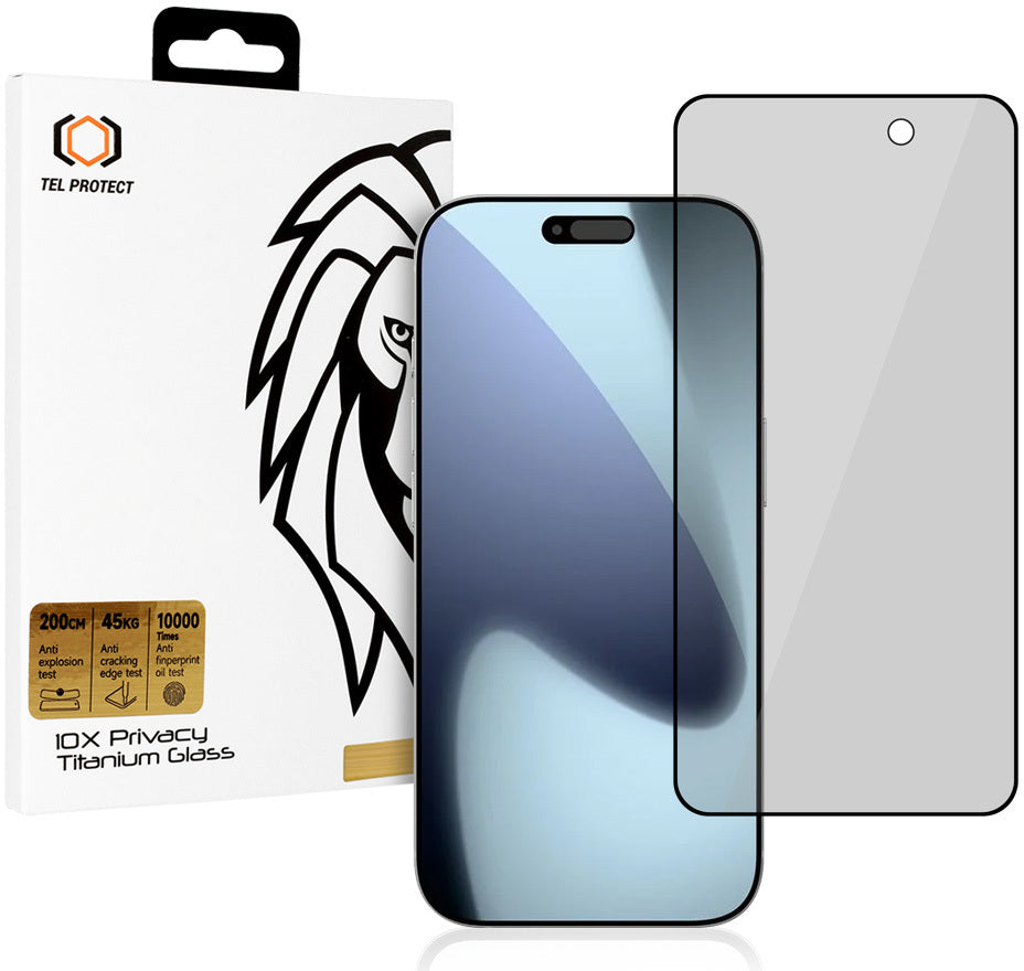 Tel Protect 10X Plus Titanium Privacy-Displayschutzfolie für Apple iPhone 17 Pro Max, gehärtetes Glas, vollflächig klebend