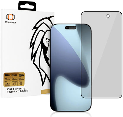 Tel Protect 10X Plus Titanium Privacy-Displayschutzfolie für Apple iPhone 17 Pro Max, gehärtetes Glas, vollflächig klebend