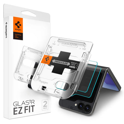 Spigen EZ FIT Displayschutzfolie für Samsung Galaxy Z Flip6 F741, sicheres Glas, Vollkleber, 2er-Set, 2,5D, äußerer Bildschirm AGL07972