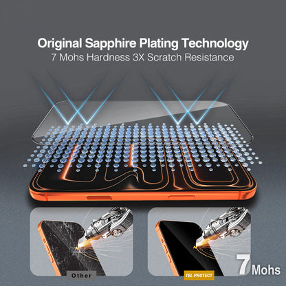 Tel Protect 10X HD DLC Diamond Coating Displayschutzfolie für Apple iPhone 17 / 16 Pro, gehärtetes Glas, vollflächig klebend, schwarz