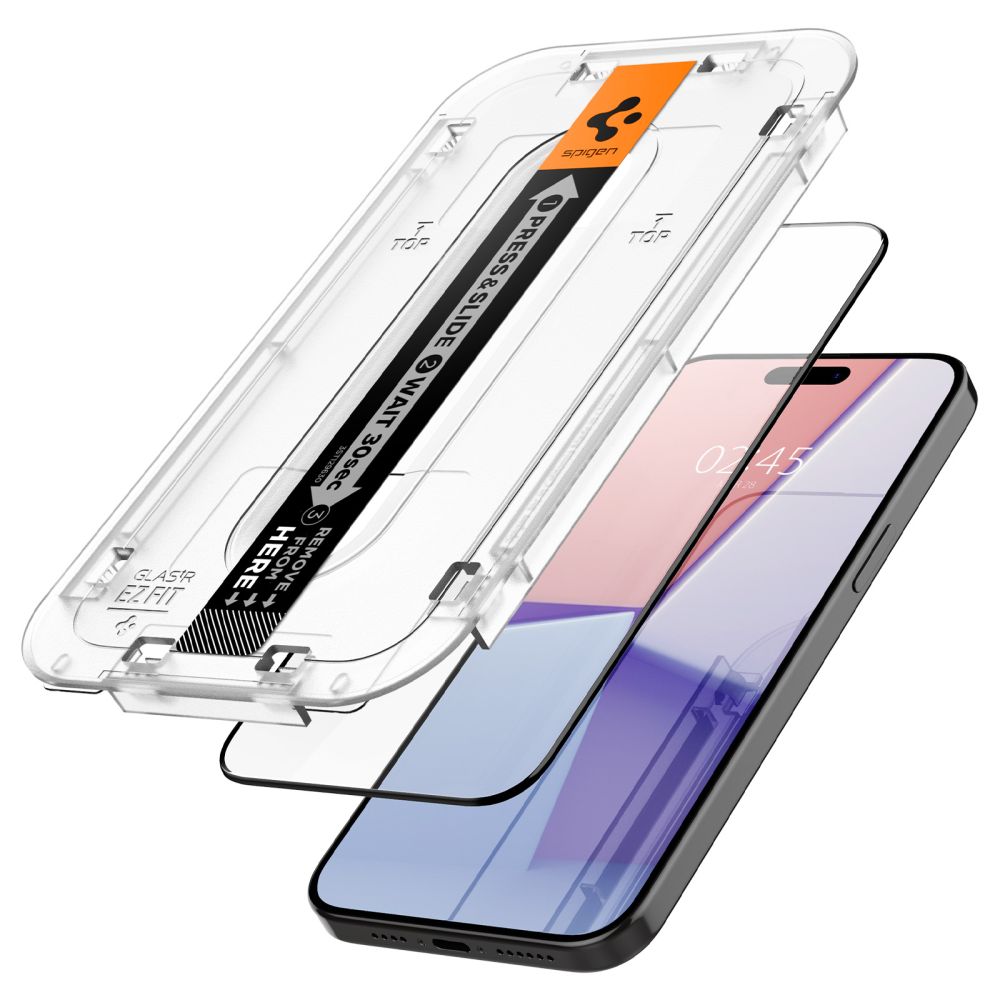 Spigen EZ FIT Displayschutzfolie für Apple iPhone 15 Pro Max, sicheres Glas, Vollkleber, 2,5D, hüllenfreundlich, Schwarz AGL06879 