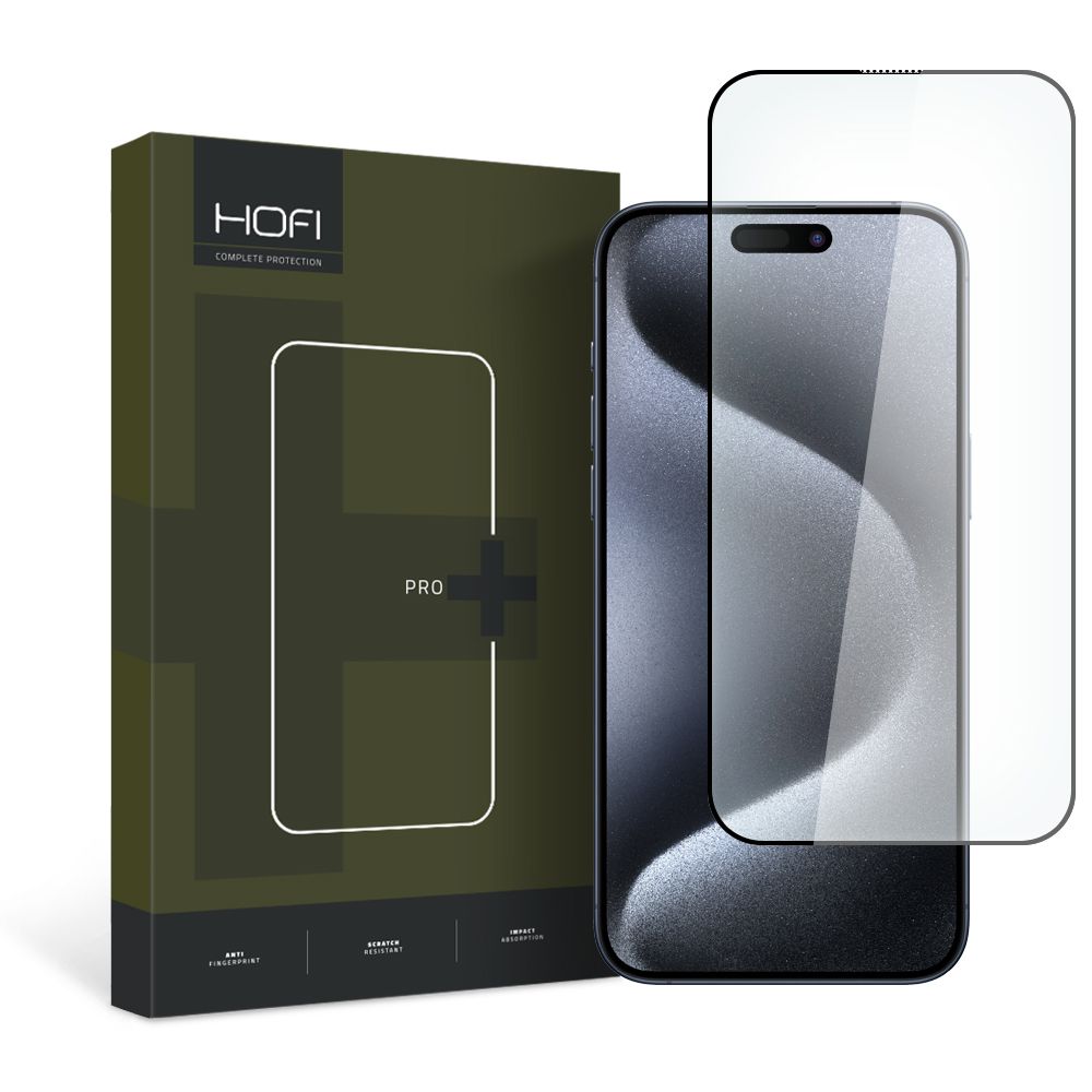 HOFI PRO+ Displayschutzfolie für Apple iPhone 15 Pro Max, sicheres Glas, Vollkleber, 2,5D, Schwarz