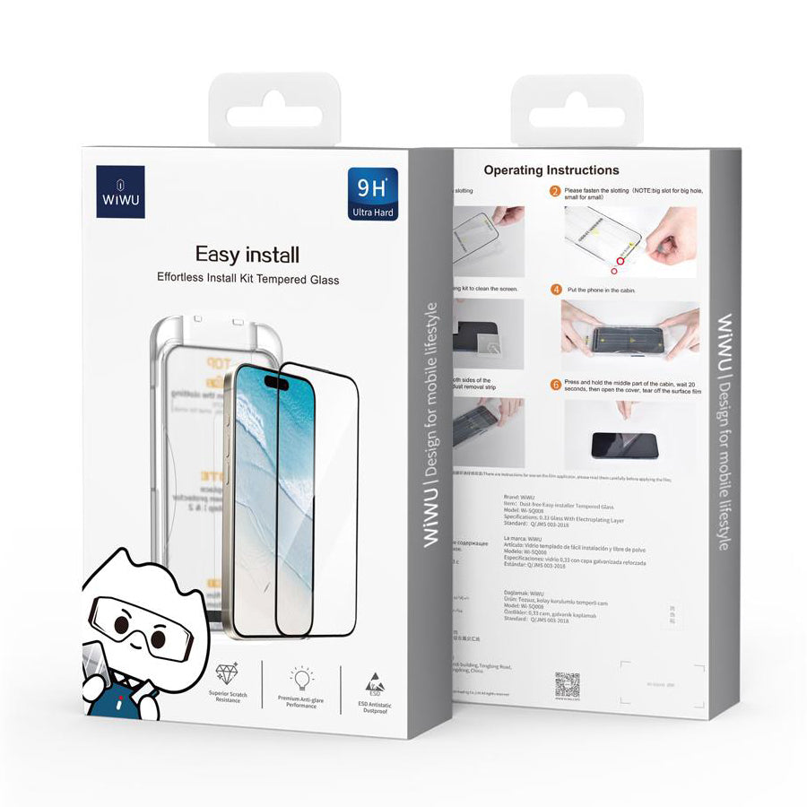 WiWu Wi-SQ008 Screen Protector for Apple iPhone 16 Pro, Tempered Glass, Full Glue, Black