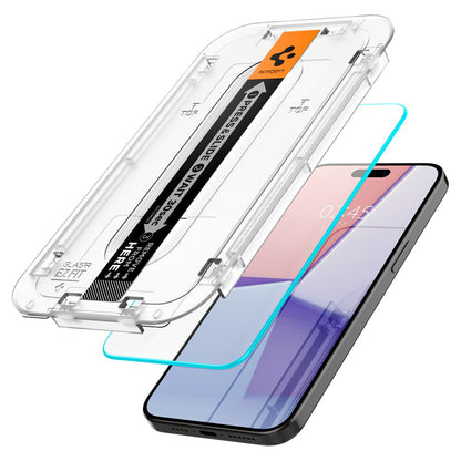 Spigen GlastR EZ FIT Displayschutzfolie für Apple iPhone 15 Pro, gehärtetes Glas, Full Glue, 2er Set AGL06892