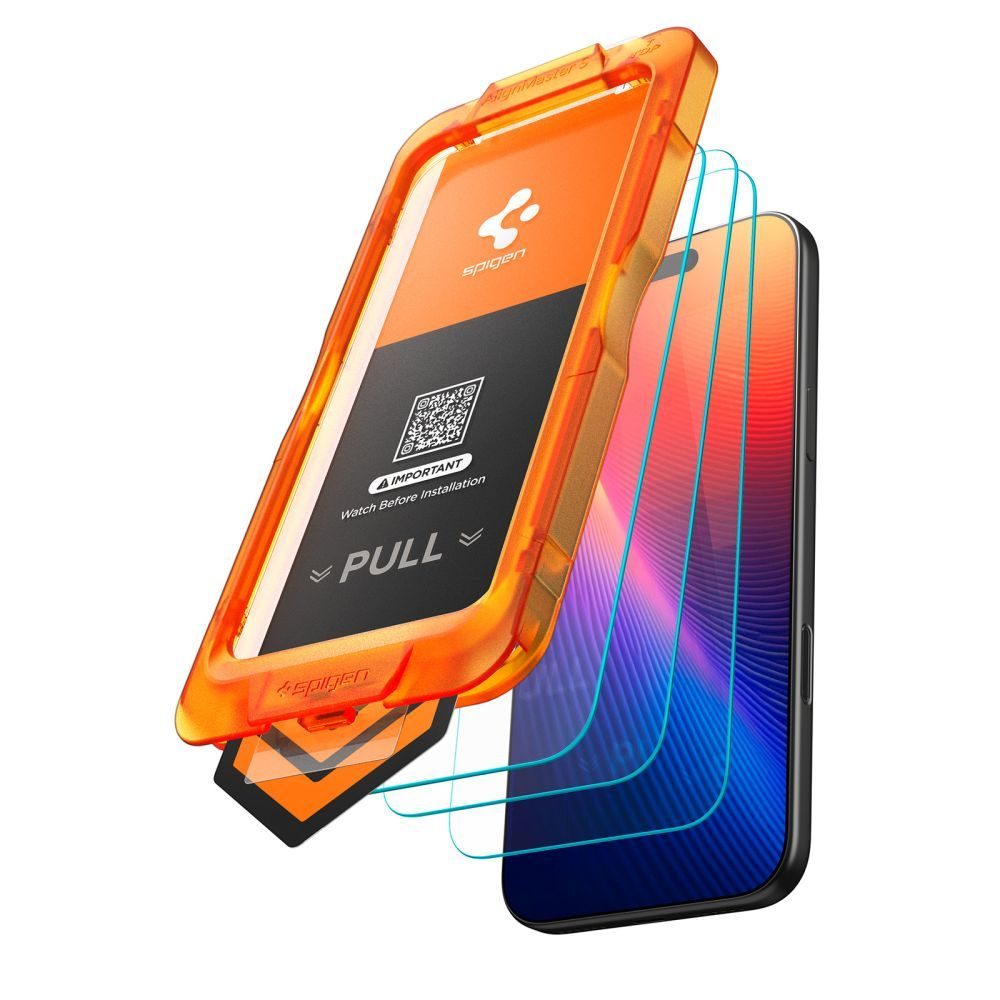 Schutzfolie Spigen GlastR Align Master Slim für Apple iPhone 17, Gehärtetes Glas, Vollkleber, Set 3 Stück AGL10484