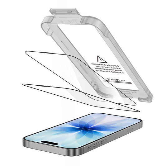 Schutzfolie Tech-Protect Quick Set+ für Apple iPhone 17, Gehärtetes Glas, Vollkleber, Set mit 2 Stück, Schwarz