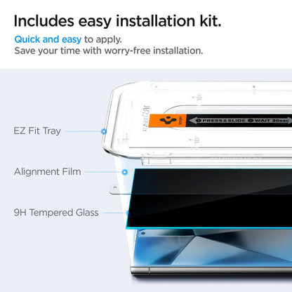 Spigen Privacy Displayschutzfolie EZ FIT für Samsung Galaxy S24 Ultra S928, sicheres Glas, Vollkleber, 2er-Set