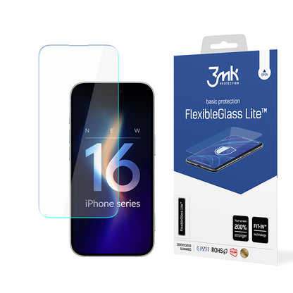 3MK FlexibleGlass Lite Displayschutzfolie für Apple iPhone 16 Pro Max, Flexibles Glas, Vollflächig Klebend