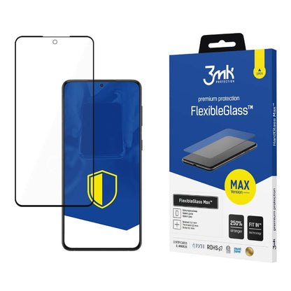 3MK FlexibleGlass Max Displayschutzfolie für Samsung Galaxy S24 S921, Flexibles Glas, Vollkleber, Schwarz