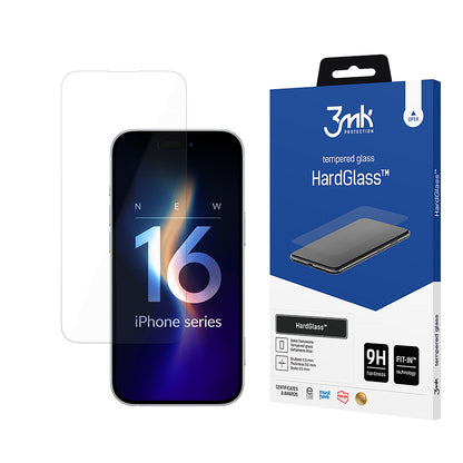 3MK HardGlass Displayschutzfolie für Apple iPhone 16, gehärtetes Glas, Full Glue