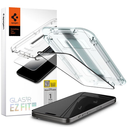 Spigen EZ FIT Displayschutzfolie für Apple iPhone 15 Pro Max, sicheres Glas, Vollkleber, 2,5D, hüllenfreundlich, Schwarz AGL06879 