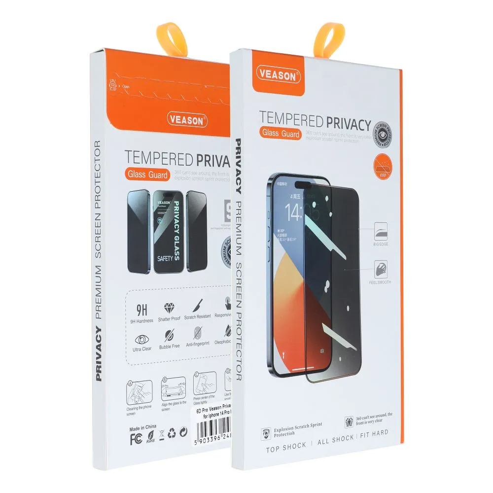 Privacy-Schutzfolie Veason für Apple iPhone 12 / 12 Pro, gehärtetes Glas, Vollkleber, 6D