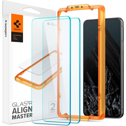 Spigen Alm GlastR Displayschutzfolie für Google Pixel 8 Pro, sicheres Glas, Vollkleber, 2er-Set, Schwarz