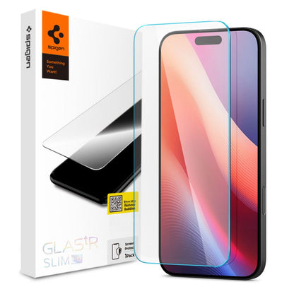 Spigen GlastrR Slim HD Displayschutzfolie für Apple iPhone 16/15, sicheres Glas, Vollkleber, 2,5D AGL06910