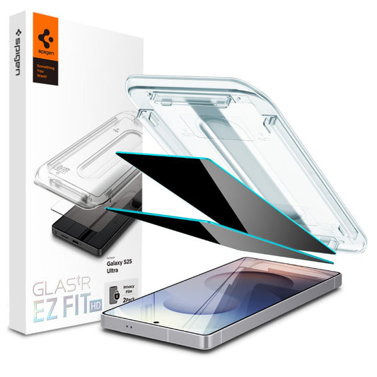 Privacy-Schutzfolie Spigen GlastR EZ FIT HD für Samsung Galaxy S25 Ultra S938, gehärtetes Glas, Vollkleber, 2er-Set AGL09335