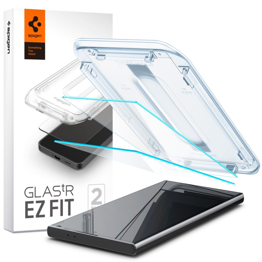 Spigen EZ FIT Displayschutzfolie für Samsung Galaxy S24 Ultra S928, sicheres Glas, Vollkleber, 2er-Set