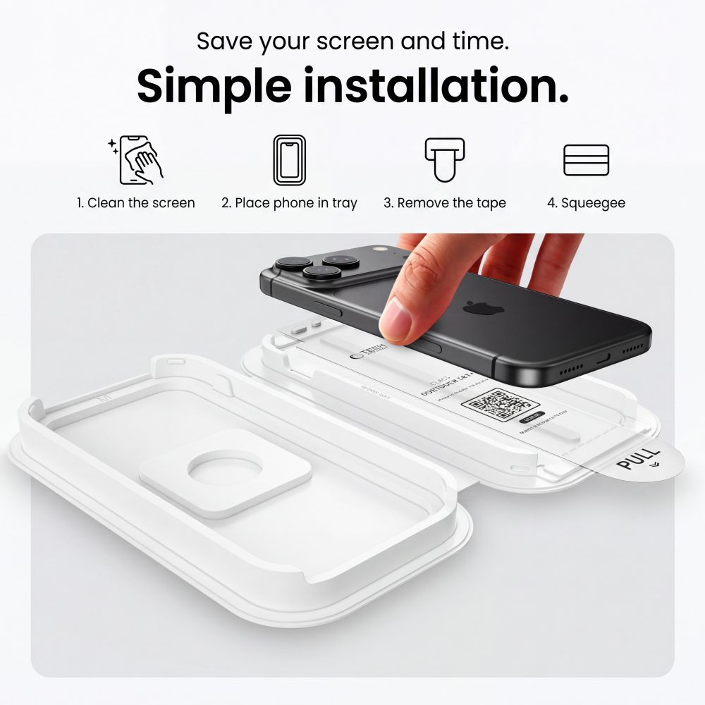 Tech-Protect OneTouch Displayschutzfolie für Apple iPhone 18 Pro Max / 17 Pro Max, gehärtetes Glas, Full Glue, 2er Set, transparent