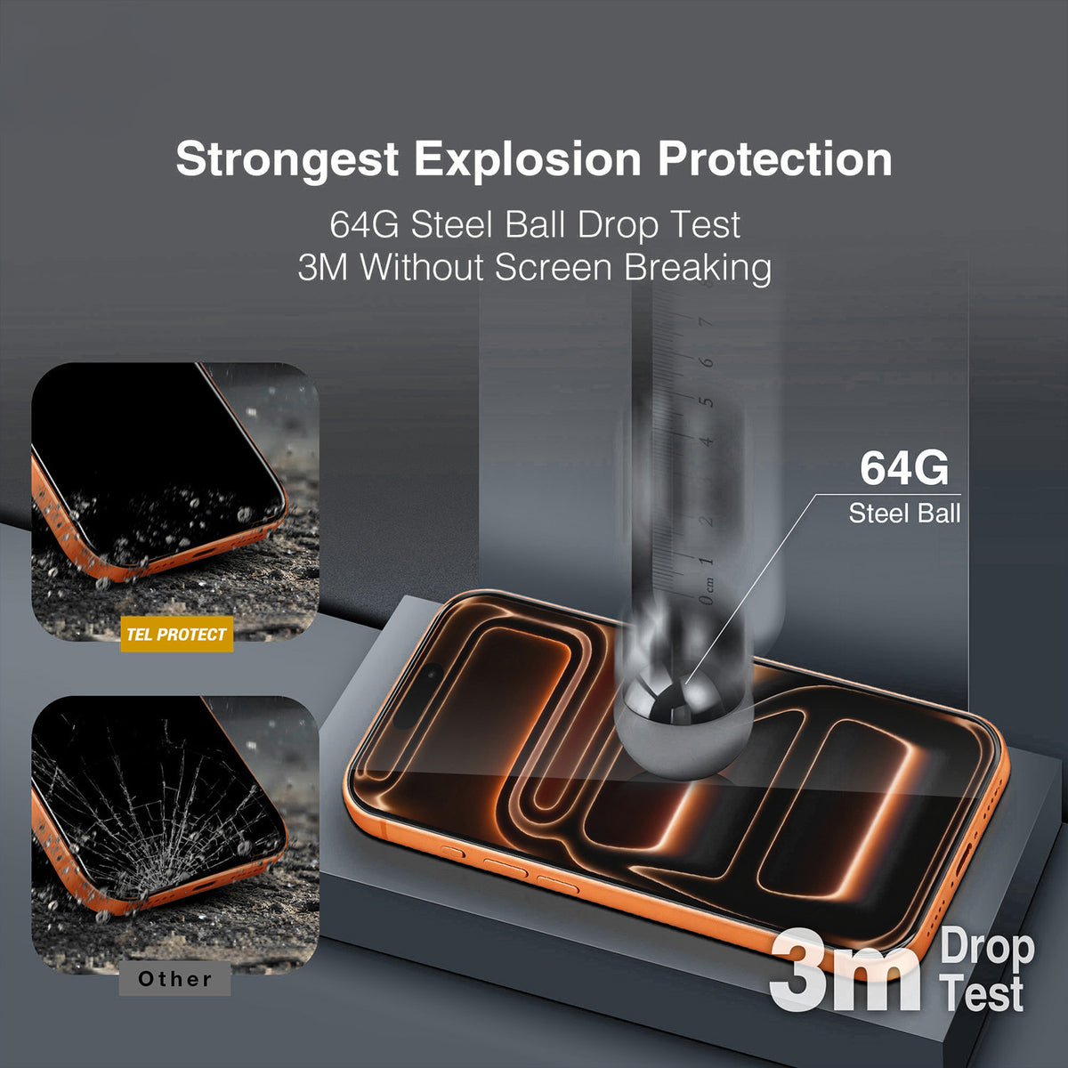 Tel Protect 10X HD DLC Diamond Coating Displayschutzfolie für Apple iPhone 17 / 16 Pro, gehärtetes Glas, vollflächig klebend, schwarz