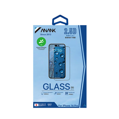 Anank 3X Verstärkte Schutzfolie für Apple iPhone 16 Pro, Gehärtetes Glas, Vollkleber, 2.5D, Schwarz