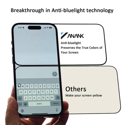 Anti-Blue-Light-Schutzfolie Anank für Apple iPhone 17e / 16e / 14 / 13 Pro, gehärtetes Glas, Full Glue, 2.5D, Schwarz