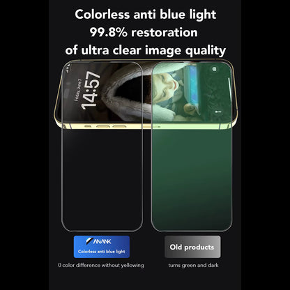 Anti-Blue-Light-Schutzfolie Anank für Apple iPhone 17e / 16e / 14 / 13 Pro, gehärtetes Glas, Full Glue, 2.5D, Schwarz
