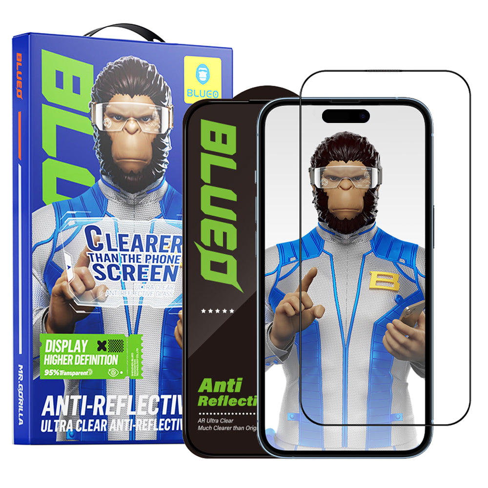 Blueo Anti-Reflektierende HD Displayschutzfolie für Apple iPhone 16 / 15, gehärtetes Glas, Vollkleber, Schwarz