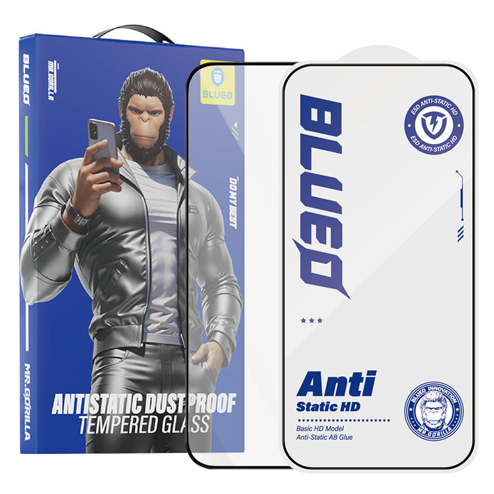 Blueo Anti-Static HD Displayschutzfolie für Apple iPhone 16 Plus / 15 Plus, gehärtetes Glas, Vollkleber, Schwarz