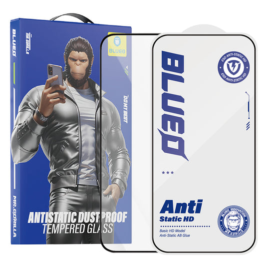 Blueo Anti-Static HD Displayschutzfolie für Apple iPhone 16 Plus / 15 Plus, gehärtetes Glas, Vollkleber, Schwarz