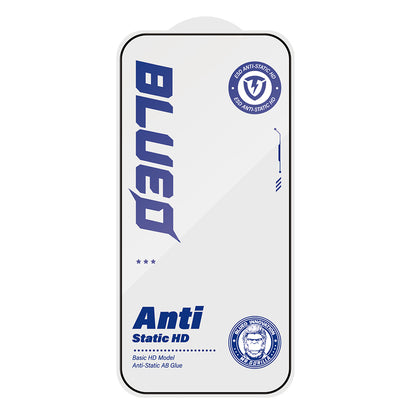 Blueo Anti-Static HD Displayschutzfolie für Apple iPhone 16 Plus / 15 Plus, gehärtetes Glas, Vollkleber, Schwarz